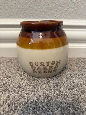 Vintage Nanco Boston Baked Beans Stoneware Jar - Brown & Cream